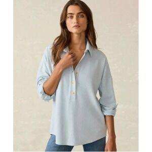 FAHERTY Legend Montana Pullover Top Ice Blue Twill Super Soft Fuzzy Lounge Sz XL